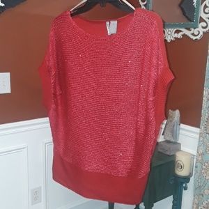Red Short Sleeve Sweater, Hint of Sparkle!